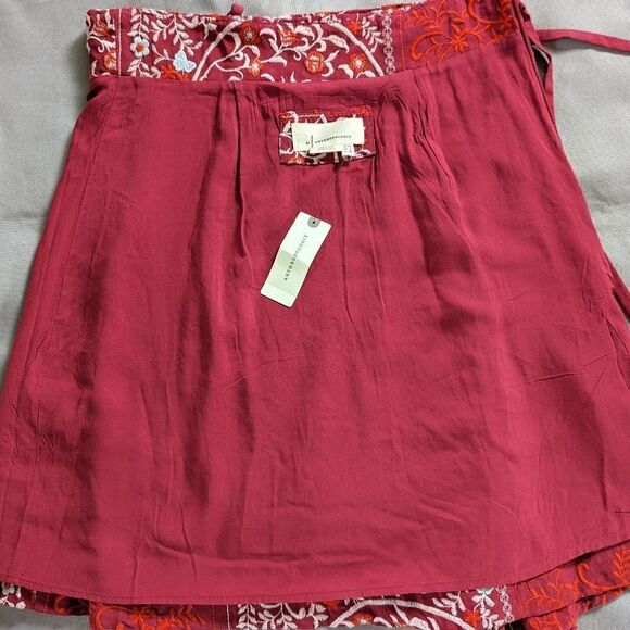 Anthropologie Red White Embroidered Wrap Tie Waist Skirt 6 Coastal Cowgirl - Picture 10 of 13